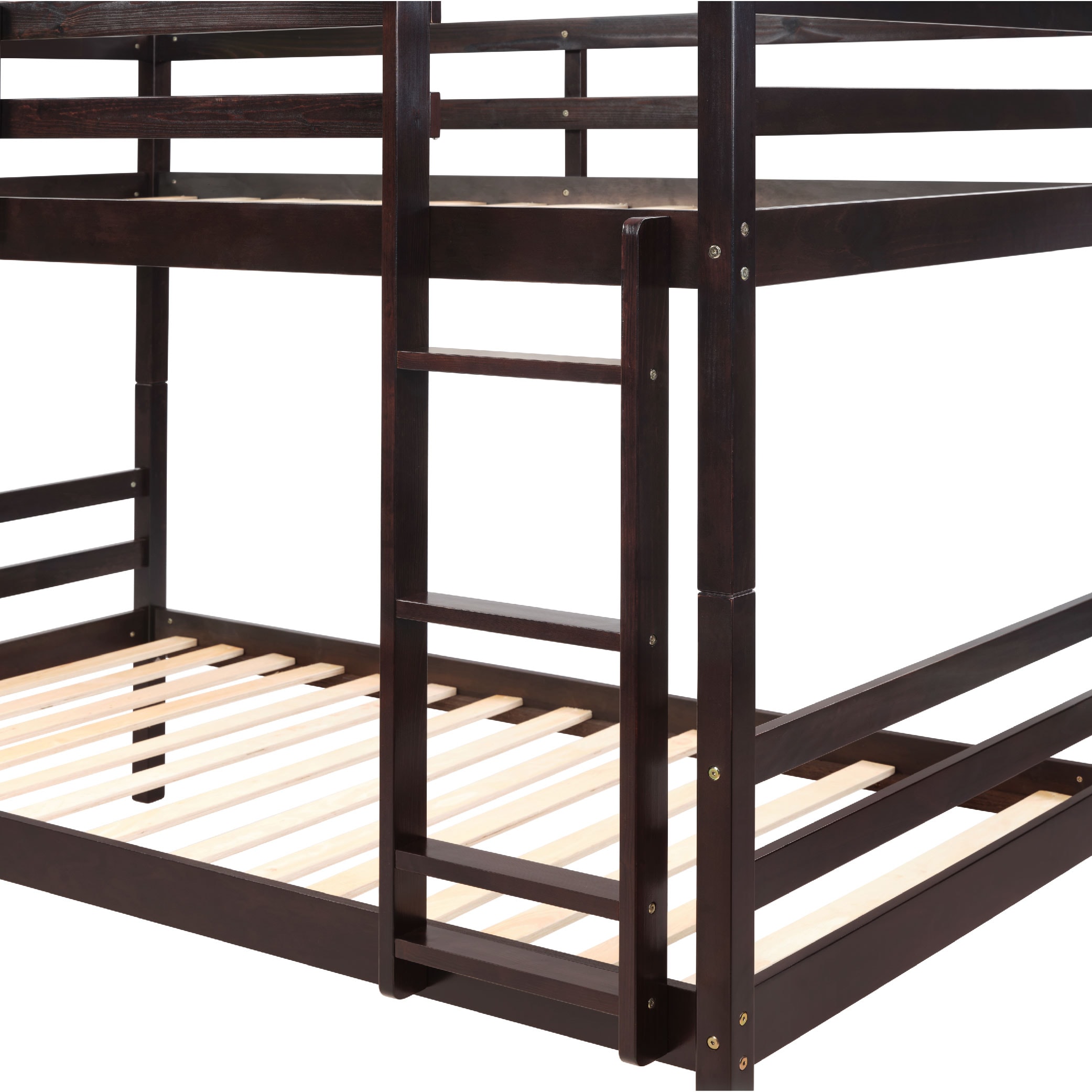 Twin Over Twin Bunk Bed With Ladder,Wooden Bunk Bed With High Guardrail And Ladder For Kids, Teens, Dorm Rooms, And Guest Rooms,No Box Spring Needed,Espresso_voghion.com